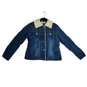 Denim Sherpa Lined Jacket Coat Sz L Juniors Teen